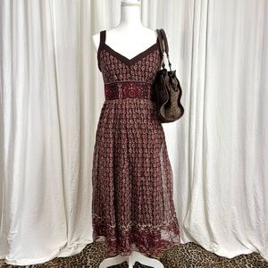 Robbie Bee Brown and Red Midi Dress
